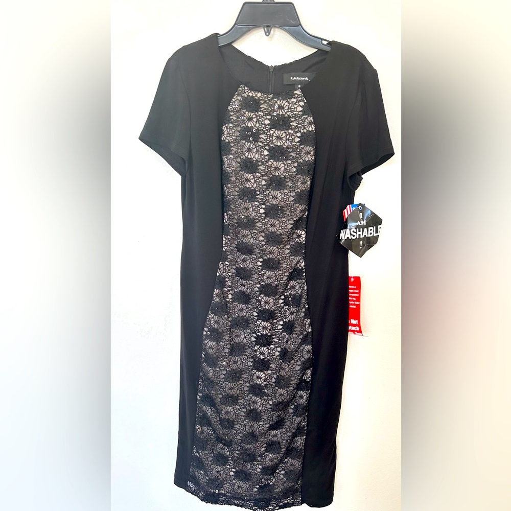 NWT R & M Richards Dress 6 Black W/Black Lace Made In USA LBD Evening Wear NEW